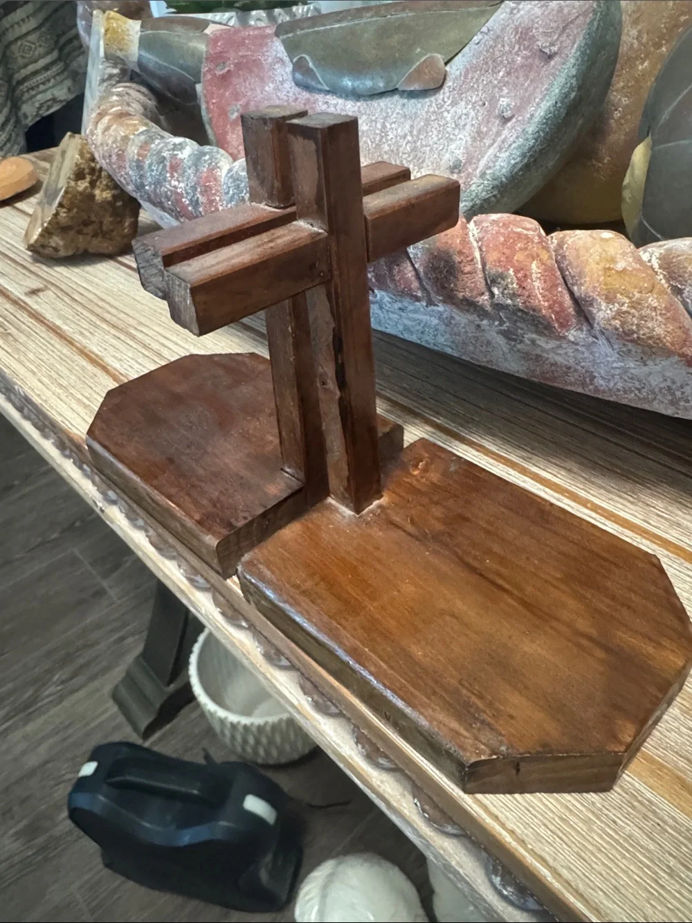 Wooden Cross Bookend - Brown